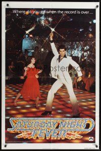 6y754 SATURDAY NIGHT FEVER teaser 1sh '77 image of disco dancer John Travolta & Karen Lynn Gorney!