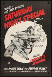 6y755 SATURDAY NIGHT SPECIAL 1sh '76 sexy art of near-naked girl with huge smoking gun!
