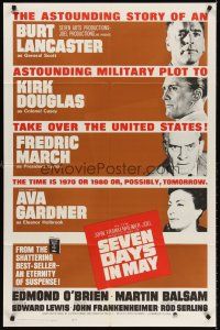 6y769 SEVEN DAYS IN MAY int'l 1sh'64 art of Burt Lancaster, Kirk Douglas,Fredric March & Ava Gardner