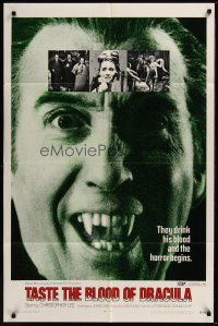 6y877 TASTE THE BLOOD OF DRACULA 1sh '70 best c/u of vampire Christopher Lee showing fangs!