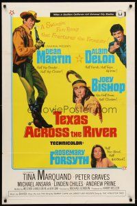 6y887 TEXAS ACROSS THE RIVER 1sh '66 cowboy Dean Martin, Alain Delon & Indian Joey Bishop!