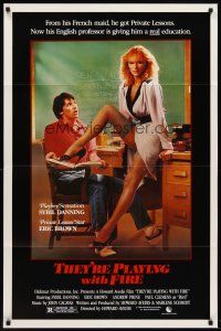 6y889 THEY'RE PLAYING WITH FIRE 1sh '84 sexy Playboy Sensation Sybil Danning!