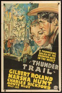6y895 THUNDER TRAIL 1sh '37 Zane Grey, stone litho art of Gilbert Roland & Marsha Hunt!