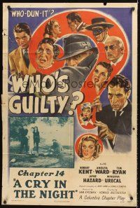 6y984 WHO'S GUILTY chapter 14 1sh '45 Robert Kent & Amelita Ward mystery serial, A Cry In The Night!