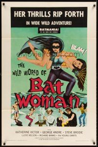 6y988 WILD WORLD OF BATWOMAN 1sh '66 cool artwork of sexy female super hero by J. Syphers!