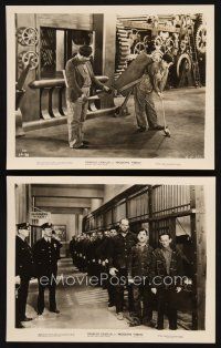 6z553 MODERN TIMES 2 8x10 stills '36 classic Charlie Chaplin as convict & in huge factory!