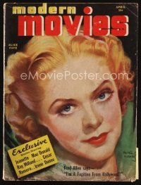 7a149 MODERN MOVIES magazine April 1938 art of beautiful Alice Faye by Morr Kusnet!