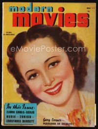 7a150 MODERN MOVIES magazine May 1938 artwork of pretty smiling Olivia De Havilland!