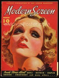 7a132 MODERN SCREEN magazine March 1936 artwork of sexy Marlene Dietrich by Earl Christy!