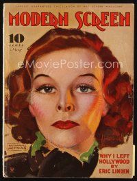 7a131 MODERN SCREEN magazine May 1934 wonderful art of Katharine Hepburn by Rolf Armstrong!