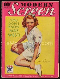 7a130 MODERN SCREEN magazine November 1933 great artwork of Janet Gaynor in sporty outfit!