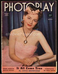 7a106 PHOTOPLAY magazine March 1940 portrait of pretty Olivia De Havilland by Paul Hesse!