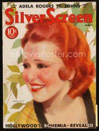 7a114 SILVER SCREEN magazine August 1933 art of redheaded Clara Bow by John Rolston Clarke!