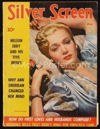 7a125 SILVER SCREEN magazine May 1942 great close portrait of sexy Carole Landis reclining!