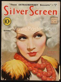 7a113 SILVER SCREEN magazine October 1932 art of Marlene Dietrich as Blonde Venus by Clarke!