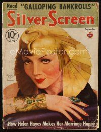 7a118 SILVER SCREEN magazine September 1934 art of Claudette Colbert as Cleopatra by Clarke!