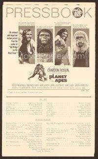 7a468 PLANET OF THE APES pressbook '68 Charlton Heston, classic sci-fi, cool image of caged humans!