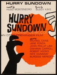 7a347 HURRY SUNDOWN sheet music '67 Otto Preminger, different art, the title song!