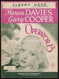 7a360 OPERATOR 13 sheet music '34 great c/u of Gary Cooper & sexy Marion Davies, Sleepy Head!