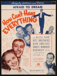 7a381 YOU CAN'T HAVE EVERYTHING sheet music '37 Alice Faye, Ritz Brothers, Ameche, Afraid to Dream