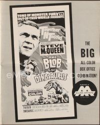 7a394 BLOB/DINOSAURUS pressbook '64 great close up of Steve McQueen, plus art of T-Rex w/girl!