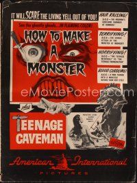 7a443 HOW TO MAKE A MONSTER/TEENAGE CAVEMAN pressbook '58 it'll scare the living yell out of you!