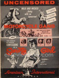 7a461 MOTORCYCLE GANG/SORORITY GIRL pressbook '57 AIP double-bill, uncensored, wild & wicked!