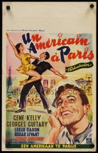 7b474 AMERICAN IN PARIS Belgian '51 art of Gene Kelly dancing with sexy Leslie Caron by Wik!