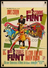 7b522 IN LIKE FLINT Belgian '67 art of secret agent James Coburn & sexy Jean Hale by Ray!