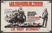 7b609 TRAIN ROBBERS Belgian '73 great art of cowboy John Wayne & sexy Ann-Margret!