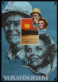 7b279 ON GOLDEN POND Czech 23x33 '82 art of Katharine Hepburn & Henry Fonda by Vaca!