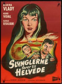 7b366 WICKED GO TO HELL Danish '56 Wenzel artwork of Marina Vlady & Henry Vidal!