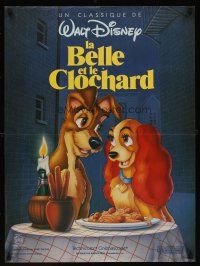 7b658 LADY & THE TRAMP French 23x32 R80s Walt Disney, most romantic image from canine dog classic!