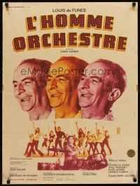 7b667 ONE MAN BAND French 23x32 '70 L'Homme Orchestre, wacky Louis de Funes, Charles Rau art!