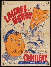7b676 SAPS AT SEA French 23x32 '40s wonderful different art of Laurel & Hardy, Hal Roach!