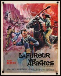 7b693 APACHE RIFLES French 15x21 '64 cool Grinsson artwork of cowboy Audie Murphy!