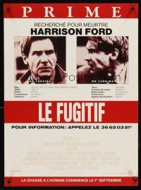 7b742 FUGITIVE advance French 15x21 '93 Harrison Ford is on the run from Tommy Lee Jones!