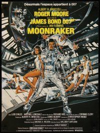 7b773 MOONRAKER French 15x21 '79 art of Roger Moore as James Bond & sexy space babes by Goozee!