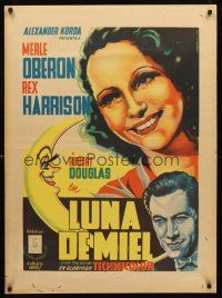 7b023 OVER THE MOON Mexican poster '46 Merle Oberon, Rex Harrison, Vargas Ocampo art!