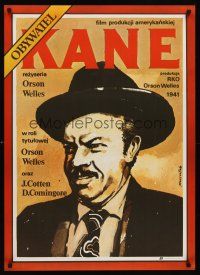 7b125 CITIZEN KANE Polish 27x38 R87 some called Orson Welles a hero, others called him a heel!