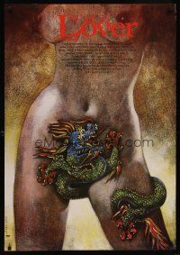 7b140 LOVER Polish 27x38 '92 Jean-Jacques Annaud, bizarre Andrzej Pagowski artwork of sexy woman!