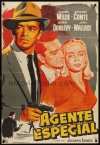 7b187 BIG COMBO Spanish '55 art of Cornel Wilde & sexy Jean Wallace, classic film noir!