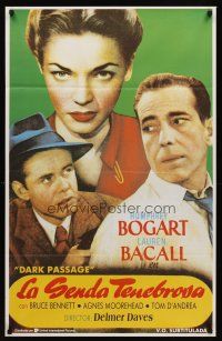 7b198 DARK PASSAGE Spanish R90s great close up art of Humphrey Bogart & sexy Lauren Bacall!