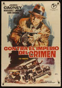 7b204 G-MEN Spanish R65 Ann Dvorak & Margaret Lindsay, Jano art of James Cagney w/tommy gun!