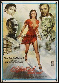 7b220 LIBERA MY LOVE Spanish '77 Mos art of sexy Claudia Cardinale in red dress on the run!