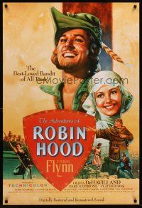 7c009 ADVENTURES OF ROBIN HOOD 1sh R89 art of Errol Flynn as Robin Hood, Olivia De Havilland!