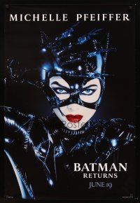 7c039 BATMAN RETURNS teaser 1sh '92 Michael Keaton, sexy Michelle Pfeiffer as Catwoman!