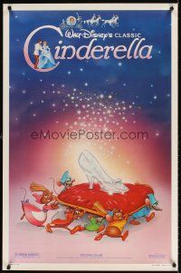 7c094 CINDERELLA 1sh R87 Walt Disney classic, cool art of glass slipper & mice!