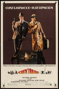 7c095 CITY HEAT 1sh '84 art of Clint Eastwood the cop & Burt Reynolds the detective by Fennimore!