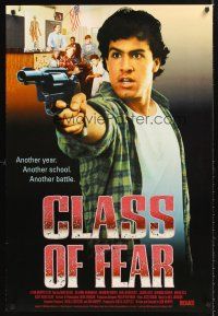 7c098 CLASS OF FEAR video 1sh '92 Don Murphy, wild image of student with gun!